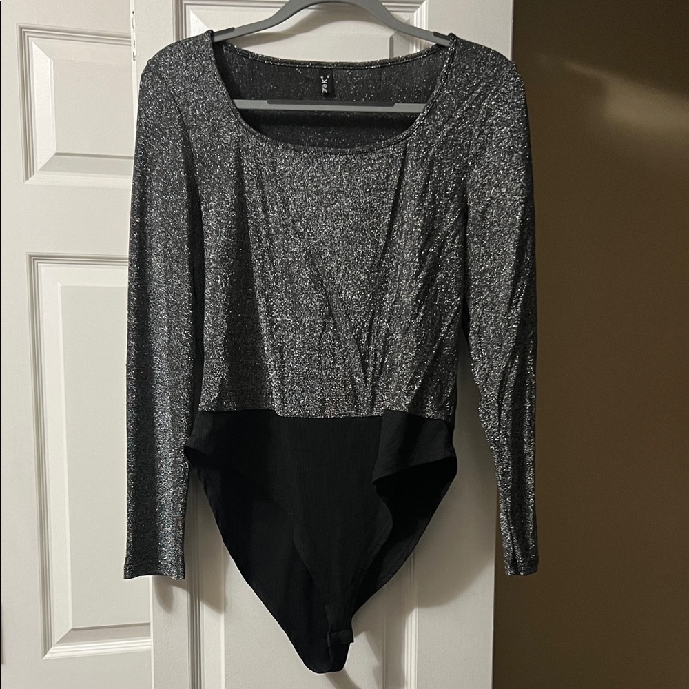 Silver and Black Long Sleeve Bodysuit